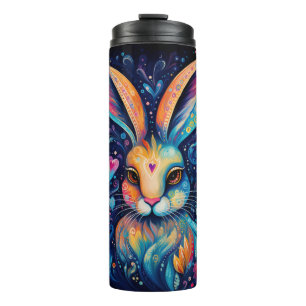 Valentine Dream Hearts: Rainbow Doodle Bunny Thermal Tumbler