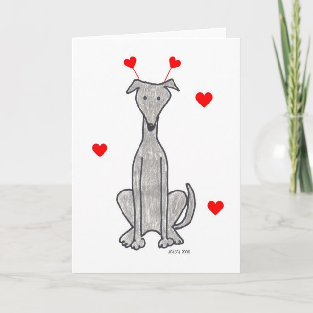 Valentine Ears Greyhound Grey Card (Front)