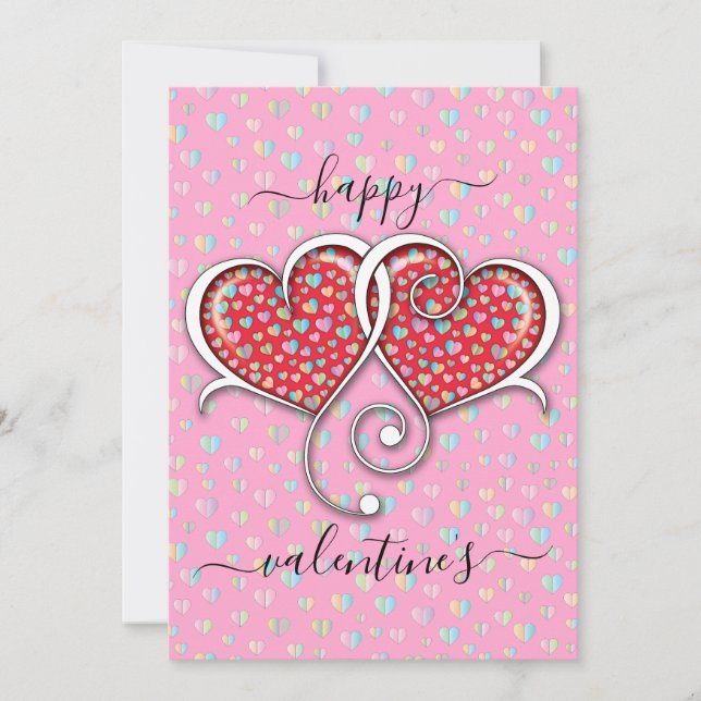 Valentine Elegant Interlocked Hearts Design Holiday Card (Front)