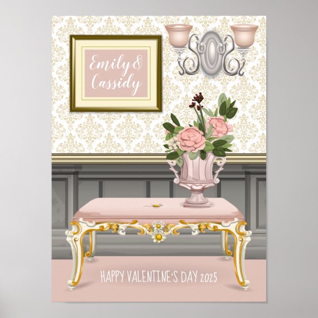 Valentine Elegant Pink Room Wedding Anniversary Poster (Front)