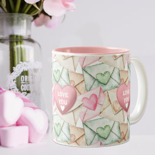 Valentine Envelopes and Hearts Two-Tone Coffee Mug