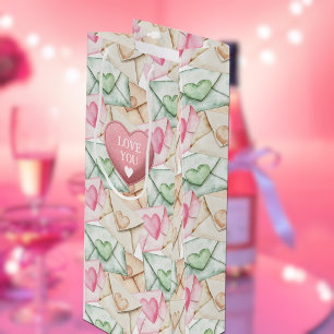 Valentine Envelopes and Hearts Wine Gift Bag