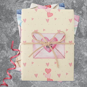 Valentine Envelopes and Hearts Wrapping Paper Sheet