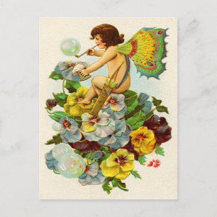 Valentine Fairy Blowing Bubbles Holiday Postcard