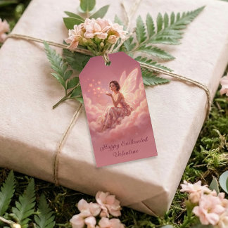 Valentine Fairy on Pink Clouds Fantasy Art Gift Tags