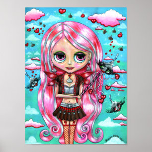 Valentine Fairy Pink Hair Chocolate Kisses Big Eye Poster