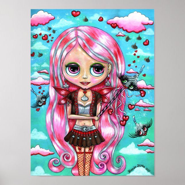 Valentine Fairy Pink Hair Chocolate Kisses Big Eye Poster (Front)