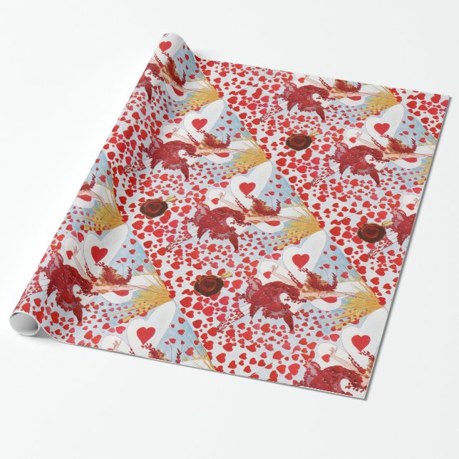 VALENTINE FAIRY WITH WAND,RED WAX SEAL WITH HEART WRAPPING PAPER (Unrolled)