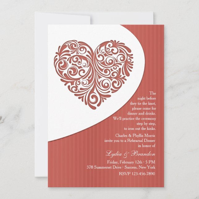 Valentine Filigree Rehearsal Dinner Invitation (Front)