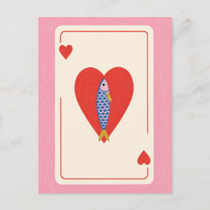 Valentine Fish Ace of Hearts Cute Romantic Coastal Postcard