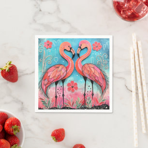 Valentine Flamingo Art Napkin