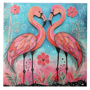 Valentine Flamingo Art Tile