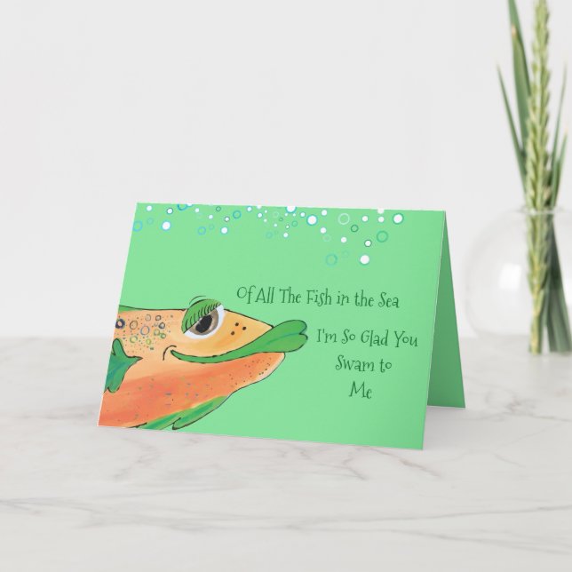 Valentine Flirty Fish Art Holiday Card (Front)