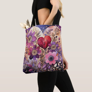 Valentine Floral Heart Art Tote Bag
