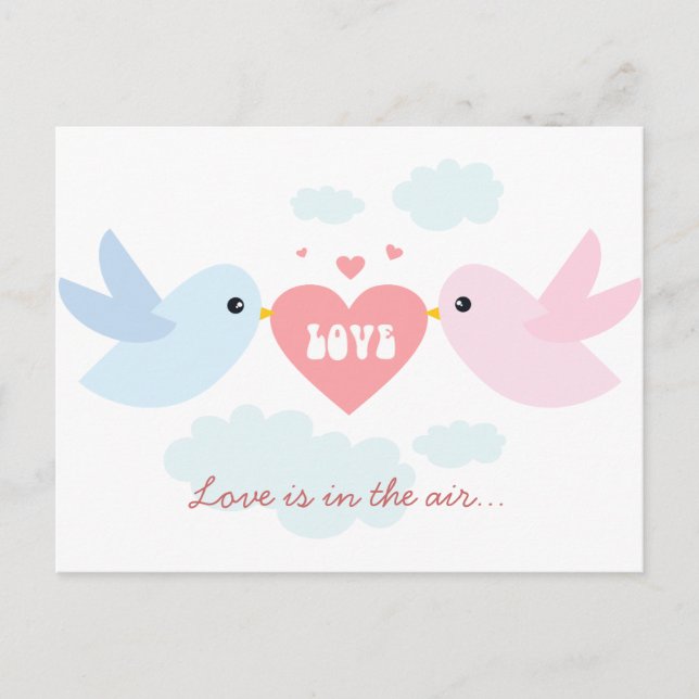 Valentine Flying Love Birds Holiday Postcard (Front)