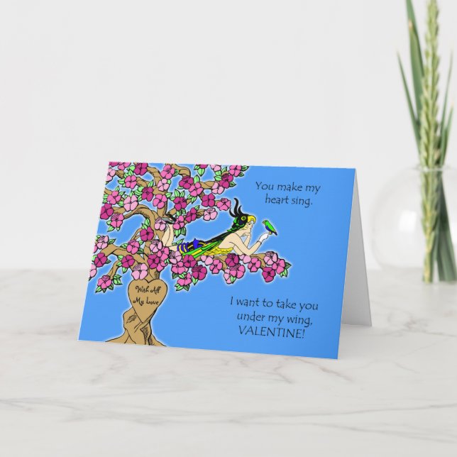 Valentine for Boyfriend Carve Names in Tree Bird Holiday Card (Front)