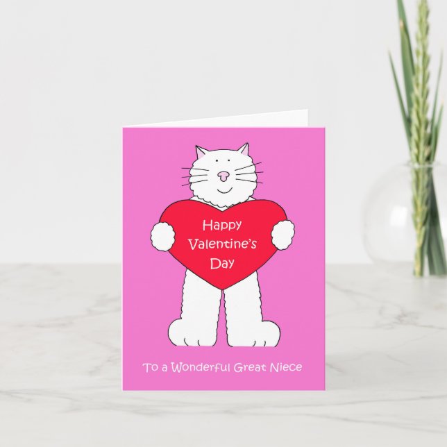 Valentine for Geat Niece Cat Holding Heart Card (Front)