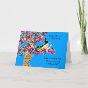 Valentine for Girlfriend, Carve Name in Tree, Bird Holiday Card
