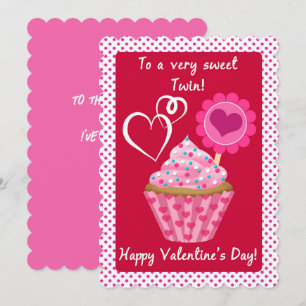 Valentine for Sweetest Twin Pink Decorated Cupcake