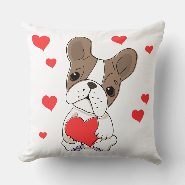 Valentine French Bulldog With Hearts Cushion (Front)