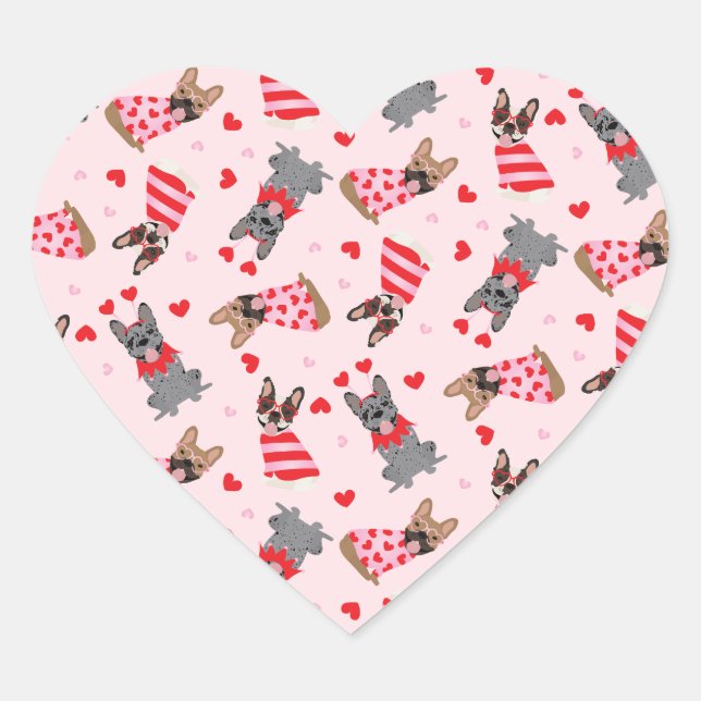 Valentine French Bulldogs Heart Sticker (Front)