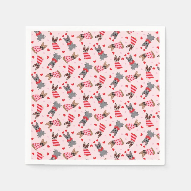 Valentine French Bulldogs Napkin (Front)
