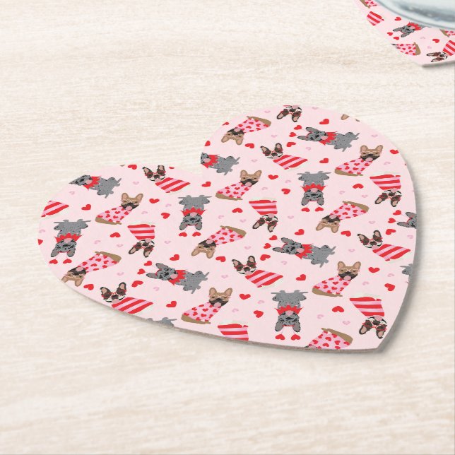Valentine French Bulldogs Paper Coaster (Angled)