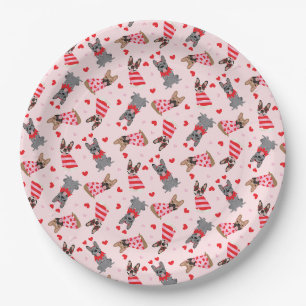 Valentine French Bulldogs Paper Plate