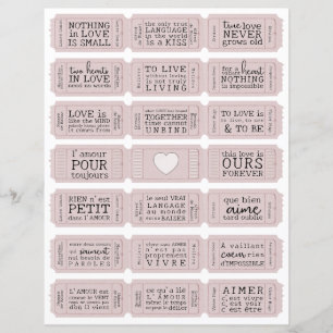 Valentine French Love Quote Cut Out Tickets