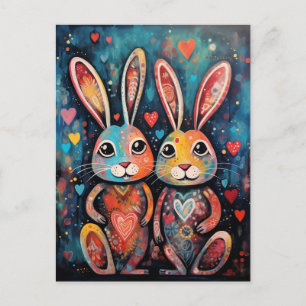 Valentine Friends Bunnies long ears hearts Postcard