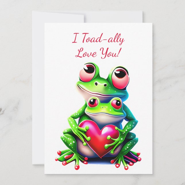 Valentine Frogs Fun Holiday Heart I Love You Card (Front)