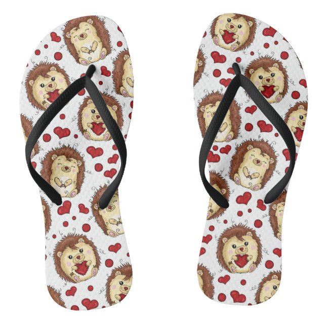 Valentine funny hedgehog flip flops (Footbed)