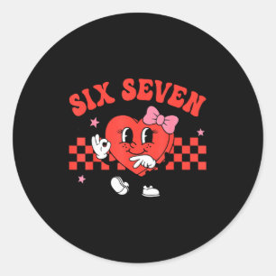 Valentine Funny Six Seven Heart Bow Meme Gen Alpha Classic Round Sticker