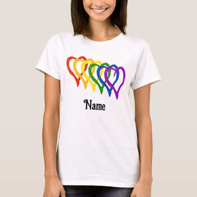 Valentine Gay Pride Rainbow Flag Hearts Customised T-Shirt (Front)
