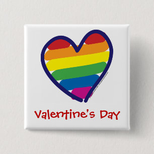 Valentine Gay Pride Rainbow Heart 15 Cm Square Badge
