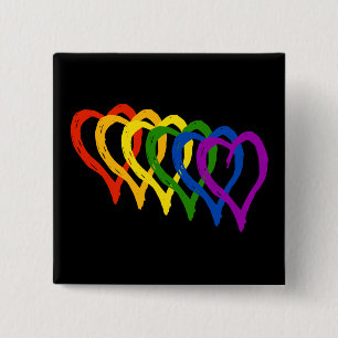 Valentine Gay Pride Rainbow Layered Hearts 15 Cm Square Badge