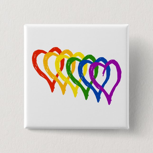 Valentine Gay Pride Rainbow Layered Hearts 15 Cm Square Badge (Front)