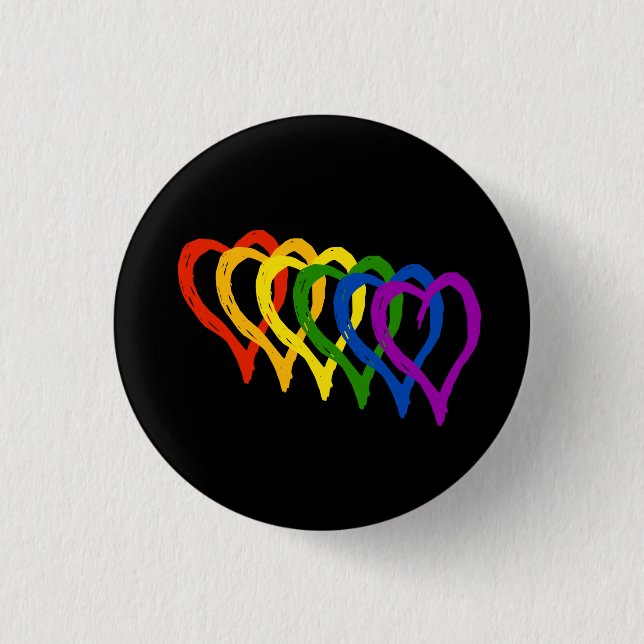 Valentine Gay Pride Rainbow Layered Hearts 3 Cm Round Badge (Front)