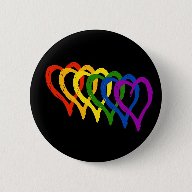 Valentine Gay Pride Rainbow Layered Hearts 6 Cm Round Badge (Front)