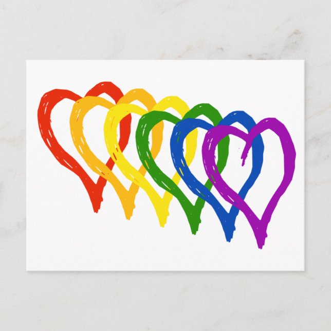 Valentine Gay Pride Rainbow Layered Hearts Holiday Postcard (Front)
