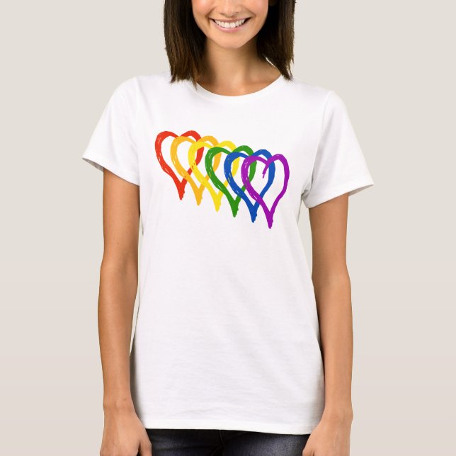 Valentine Gay Pride Rainbow Layered Hearts T-Shirt (Front)