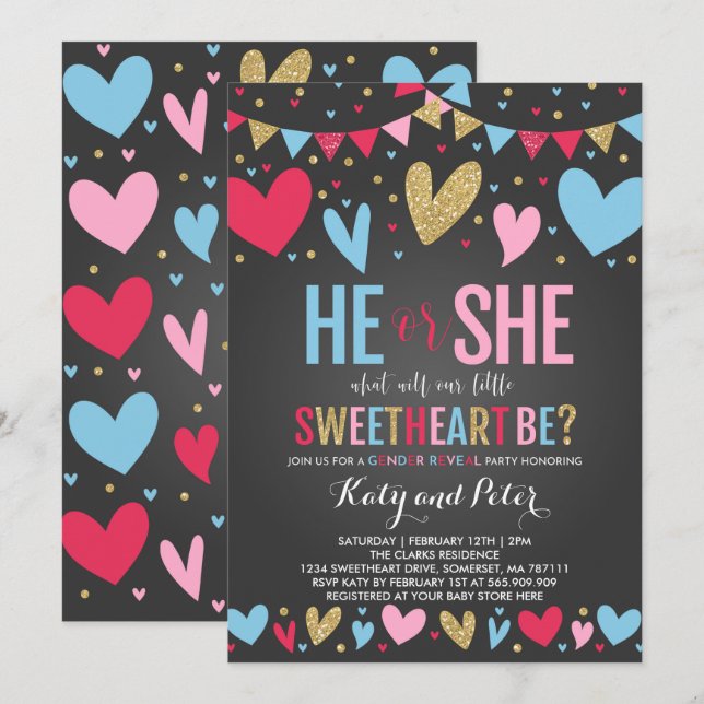 Valentine Gender Reveal Party Sweetheart Reveal Invitation (Front/Back)