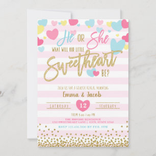 Valentine Gender Reveal Sweetheart He or She Invitation