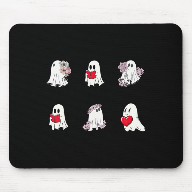 Valentine Ghosts Reading A Book Teacher Bookworm  Mouse Mat (Front)