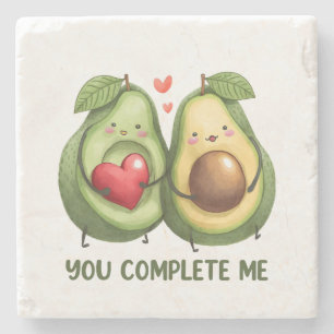 Valentine Gift Avocado You Complete Me Stone Coaster