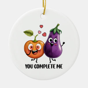 Valentine Gift Eggplant You Complete Me Ceramic Tree Decoration