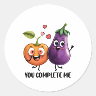 Valentine Gift Eggplant You Complete Me Classic Round Sticker