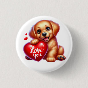 Valentine Gift - Golden Retriever Glow 3 Cm Round Badge