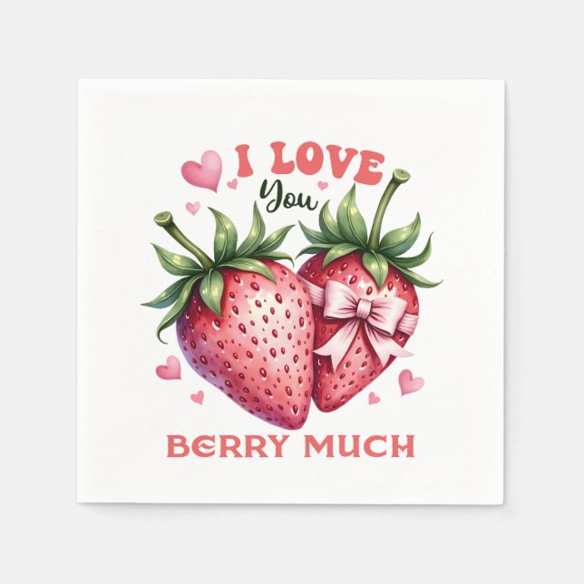 Valentine Gift | I Love You Berry Much Napkin (Front)