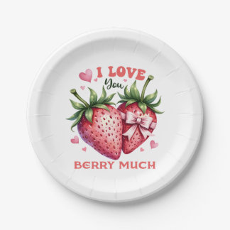 Valentine Gift | I Love You Berry Much Paper Plate
